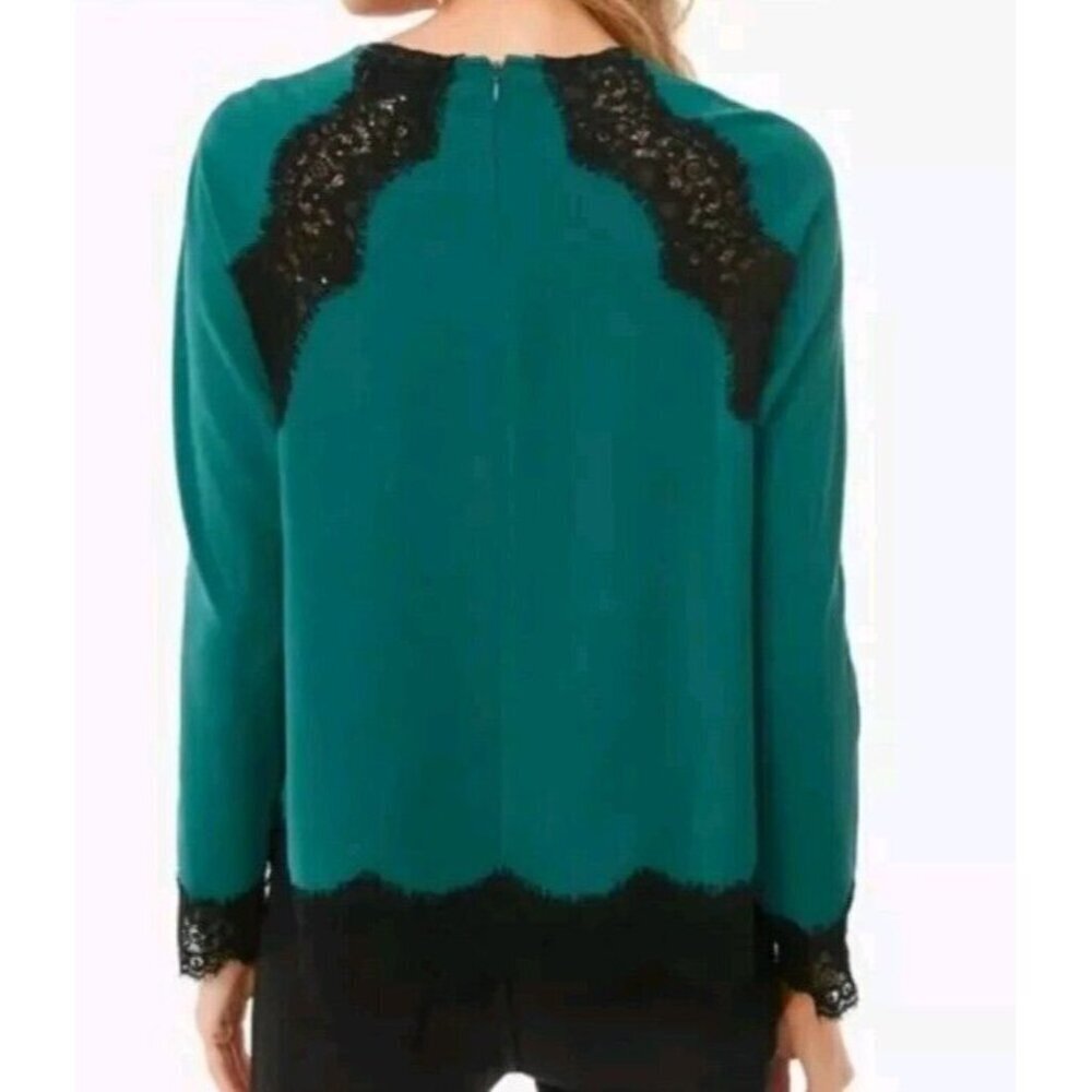 Tuckernuck Juniper Vail Blouse Emerald Green Black Lace Formal Top Shirt XS - Picture 14 of 14